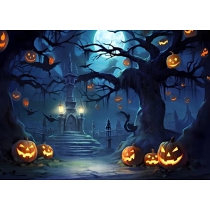 Scary Dead Tree Forest Castle Halloween Party Backdrop 