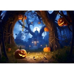 Scary Dead Tree Forest Castle Pumpkin Halloween Party Backdrop