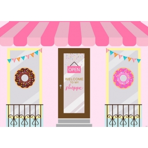 Welcome TO My Shoppe Donut Sweet Birthday Backdrop Studio Photography Background Decoration Prop