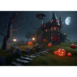 Dark Dead Tree Castle Pumpkin Halloween Party Backdrop