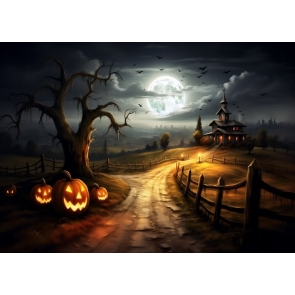 Wooden House Scary Pumpkin Halloween Backdrop Stage Party Photography Background