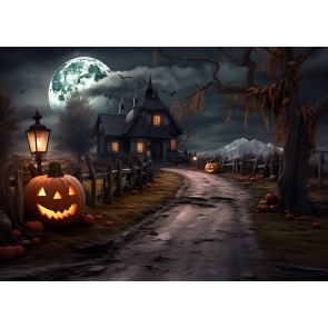 Wooden House Scary Pumpkin Withered Tree Halloween Backdrop Stage Party Photography Background