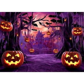 Scary Pumpkin Forest Castle Halloween Backdrop Stage Party Photography Background