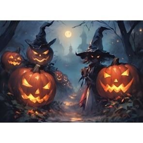 Scary Pumpkin Witch Backdrop Halloween Party Photography Background