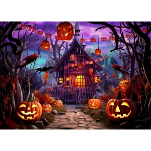 Scary Pumpkin Wooden House Halloween Party Photography Backdrop 