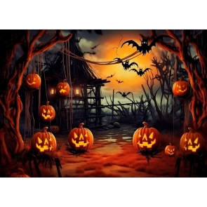 Wooden House Scary Pumpkin Halloween Party Backdrop Stage Photography Background