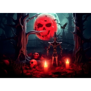 Scary Moon Skeleton Skull Halloween Backdrop Party Decorations Background