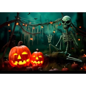 Skeleton Skull Pumpkin Halloween Backdrop Decorations Party Background