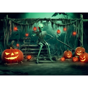 Scary Pumpkin Skeleton Skull Halloween Party Backdrop Decorations Photography Background