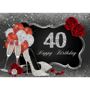 Sparkly Glitter Women Happy 40th Birthday Party Backdrop Photography Background Decoration Prop