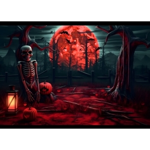 Scary Skeleton Skull Red Moon Halloween Party Backdrop Decorations Background