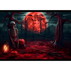 Scary Skeleton Skull Red Moon Halloween Party Backdrop Decorations Background