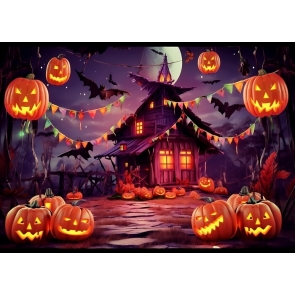 Pumpkin Wooden House Halloween Backdrop Decorations Photography Background