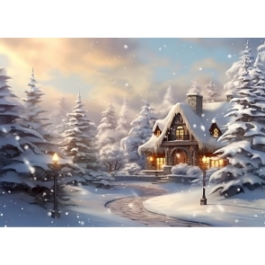 Snowy Fairytale House Christmas Backdrop Party Studio Photography Background