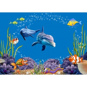 3d Bolphin Under The Sea Ocean Landscape Backdrop Aquarium Custom Fish Fank Background Decoration Prop