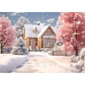 Christmas Winter Snow Covered Wooden House Backdrop Studio Party Photography Background