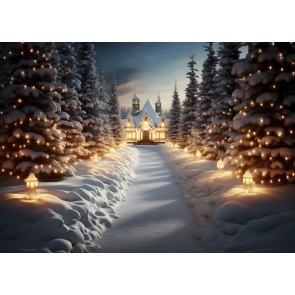 Winter Snowy Fairy Lights Glitter Forest Christmas Backdrop Studio Photography Background