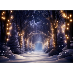 Wonderland Winter Snowy Fairy Lights Forest Christmas Backdrop Studio Photography Background