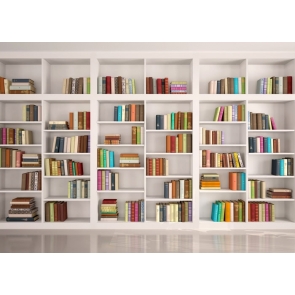 Modern Library Bookcase White Bookshelf Backdrop Wallpaper Studio Photography Background