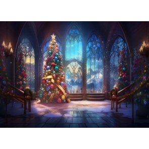 Retro Windows Christmas Tree Backdrop Party Studio Photography Background