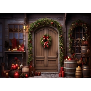 Wooden Door Christmas Backdrop Party Decoration Portrait Photography Background