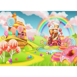 Cartoon Rainbow Candyland Backdrop Baby Shower Birthday Party Photography Background