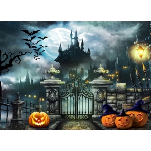 Under The Moon Wizard Castle Pumpkin Halloween Party Backdrop Studio Stage Photography Background