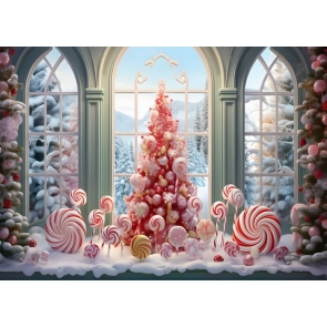 Sweet Winter Candy ChristmasTree Windows Backdrop Party Studio Photoshoot Booth Props Background