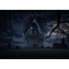 Terrifying Dark Cemetery Graveyard Scary Skull Halloween Backdrop Studio Stage Photography Background