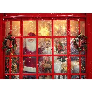 Red Glass Doors Windows Santa Claus Christmas Party Backdrop Photo Booth Photography Background