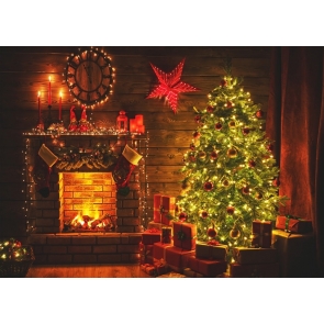 Bright Lights Fireplace Christmas Tree Backdrop Stage Party Photography Background