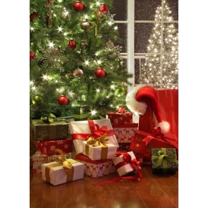 Santa's Gift Box Christmas Tree Backdrop Party Photography Background