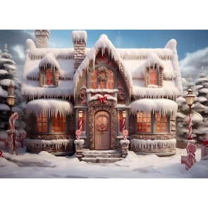 Christmas Snow House Backdrop Studio Photoshoot Booth Photography Background