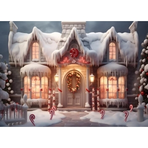 Winter Snow Candy Christmas House Backdrop Photography Background