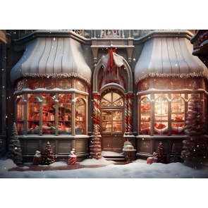 Winter Snow Christmas House Store Backdrop Photography Background