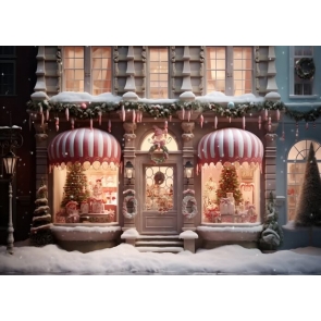 Vintage Christmas Storefront Backdrop Photography Background