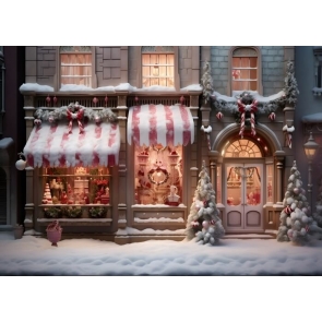Winter Snow Outdoor Christmas Store Backdrop Photography Background