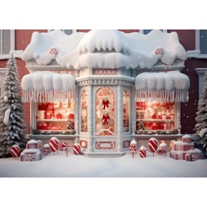 Outdoor Winter Snow Christmas Store House Backdrop Party Studio Photography Background