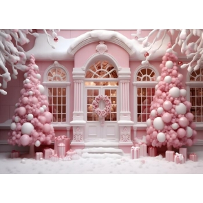 Winter Snow Balloon Christmas Tree House Backdrop Party Studio Photography Background