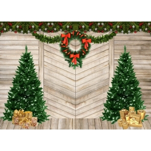 Wood Wall Christmas Tree Backdrop Stage Merry Christmas Party Photography Background