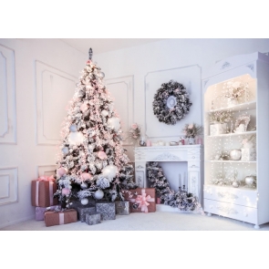 Room Interior White Wood Wall Christmas Tree Backdrop Photo Booth Party Photography Background