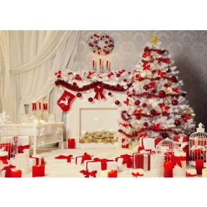 Gifts Pine Wreath Fireplace Christmas Tree Backdrop