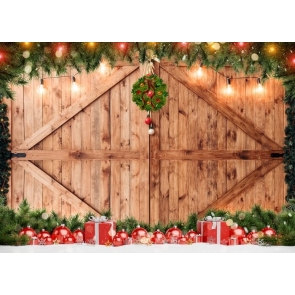 Rustic Barn Wood Door Gifts Christmas Backdrop Stage Studio Party Background