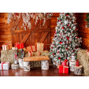 Wood Wall Haystack White Christmas Tree Backdrop Stage Party Photography Background