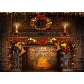 Medieval Building Retro Brick Fireplace Backdrop Christmas Party Backdrop Stage Photography Background