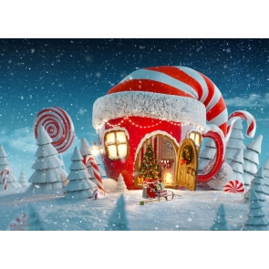 Snow Covered Christmas Hat House Christmas Party Backdrop Stage Photography Background