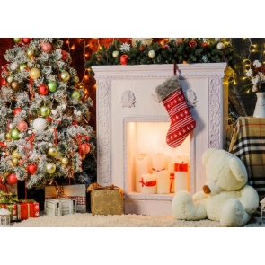 White Fireplace Christmas Party Backdrop Stage Photography Background