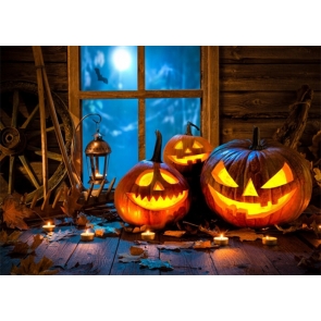 Wood Floor Indoor Picture Skull Pumpkin Backdrops for Halloween Party Background
