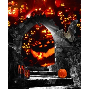 Stone Stairs Bat Many Scary Pumpkins Covering Sky Halloween Backdrops