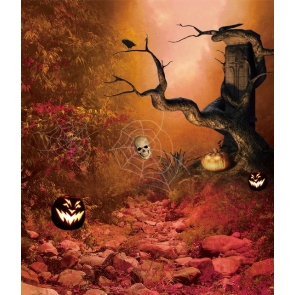 Black Scary Pumpkins Skull Dead Tree Halloween Background